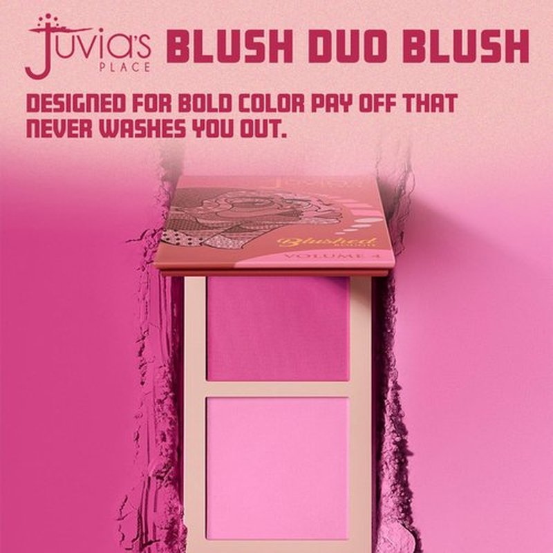 Juvia's Place Blushed Duo Blush Volume4 - Two Tone Pigmented Buildable Pressed Mineral Powder - Rosy Natural Cheeks Matte Fresh Finish for All Skin Color