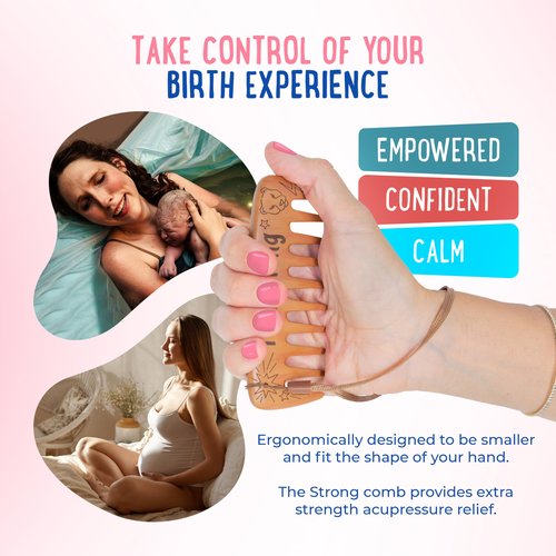 Mama Natural Strong Birth Comb - Labor Comb With Wide Teeth (1 Piece) - Wood Comb For Pregnancy Contractions - Birth Comb for Labor Pain & Pregnancy Gifts - Labor And Delivery Essentials Hand Comb