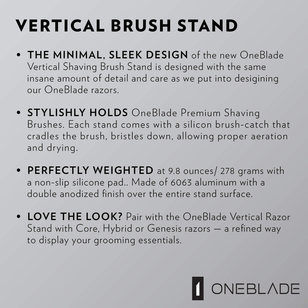 OneBlade Vertical Shaving Brush Stand (Black) Heavy Duty 6063 Aluminum, Double Anodized Finish, Hygienic Shaving Brush Storage - Weight 9.8 oz / 278 grams