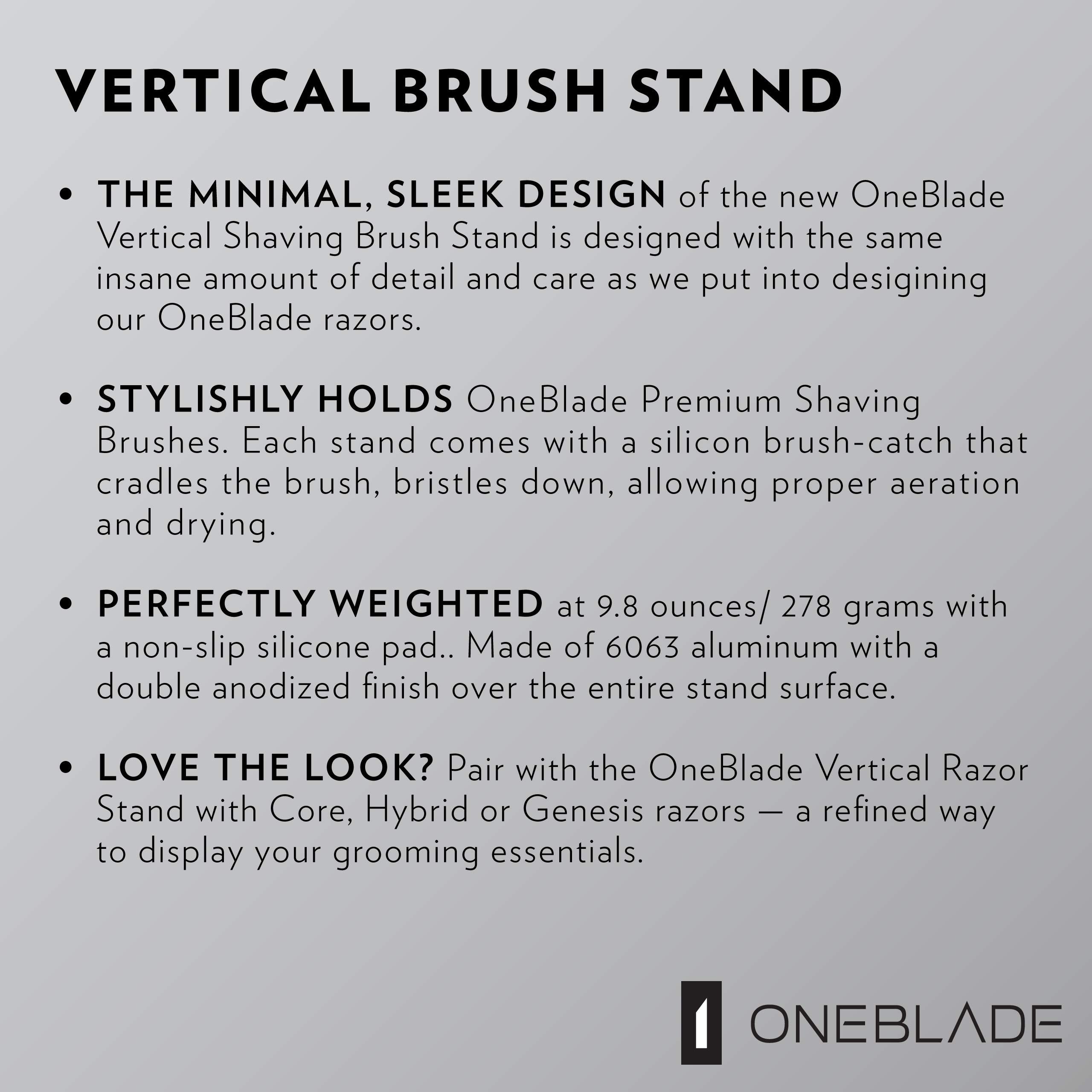 OneBlade Vertical Shaving Brush Stand (Black) Heavy Duty 6063 Aluminum, Double Anodized Finish, Hygienic Shaving Brush Storage - Weight 9.8 oz / 278 grams