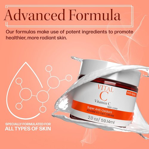 Dermapeutics Advanced Vitamin C Face Moisturizer - Hydrating Anti-Oxidant Cream for Wrinkles & Dark Spots | 2 Fl Oz