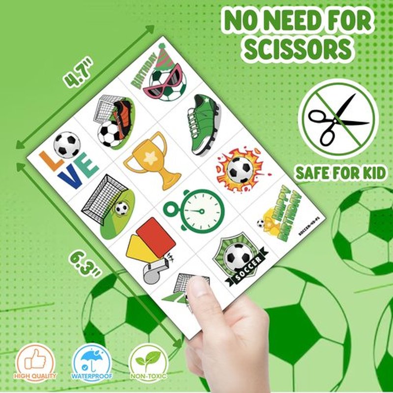 72 PCS Soccer Party Favors – 48 Pre-Cut Temporary Tattoos & 24 Soccer Punch Balloons Themed Birthday Party Decorations Supplies Favors Gifts, Goodie Bag Fillers, Classroom Rewards