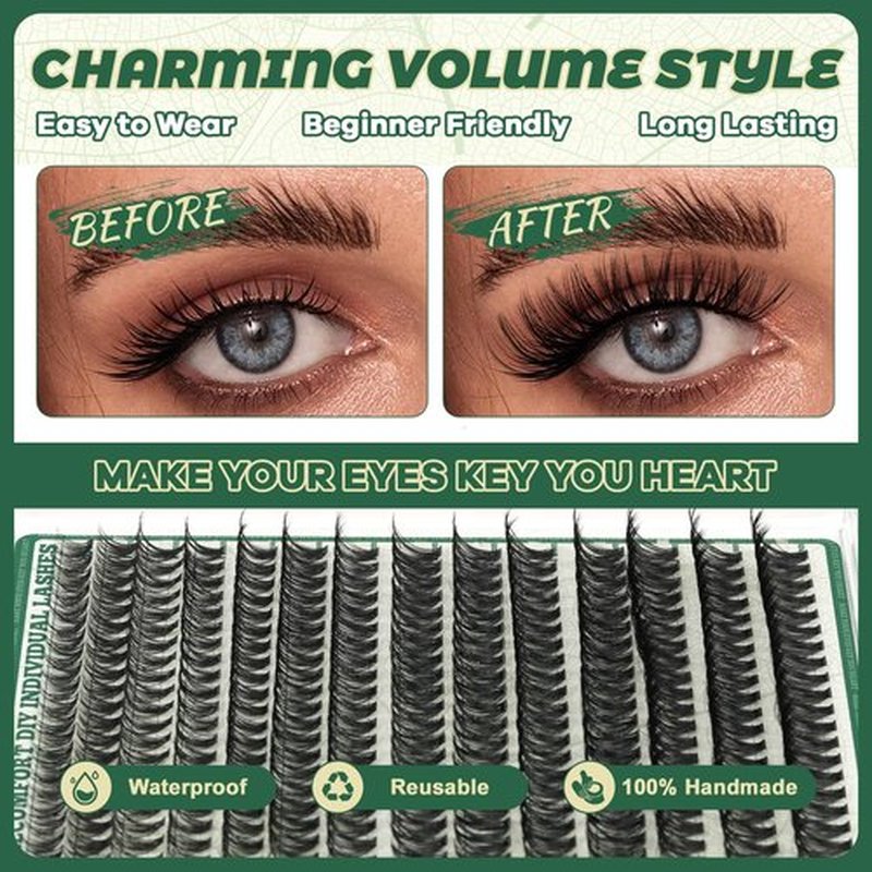 Lash Clusters 280Pcs Eyelash Clusters KEYYOU 60D D Curl 9-18MIX Clusters Lashes Thick Super Soft Wispy DIY Eyelash Extension at Home(60D-D,9-18MIX)