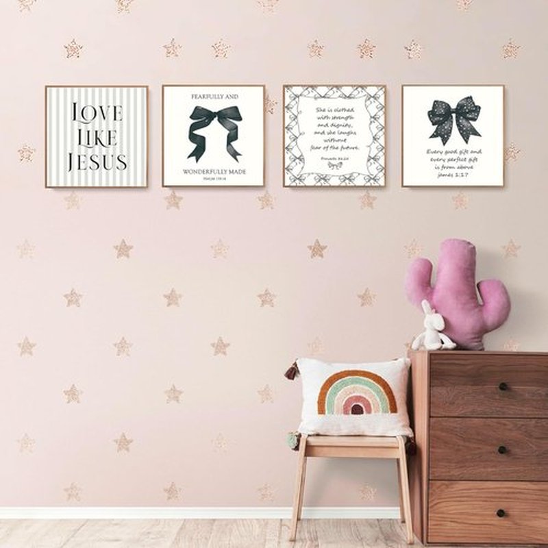 LARTSFRO Coquette Black Bow Wall Art Decor - Inspirational Christian Posters for Teen Girls | Set of 4, 10x10 Inch Unframed