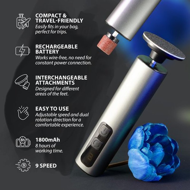 Spargos Electric Foot Callus Remover – Rechargeable Metal Foot File for Dead Skin & Cracked Heels – 9 Speed Professional Pedicure Tools with 60 Sanding Discs – Powerful Heel Scraper for Feet, Black