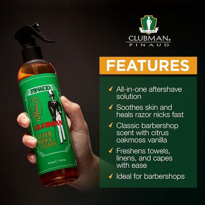 Clubman After Shave Lotion - Classic Barber Splash for Men, Soothing Scent, 16 fl oz