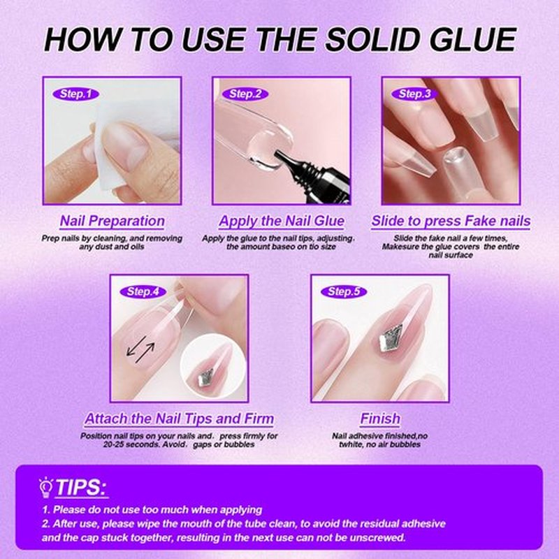 2pcs Nail Glue for Press On Nail with Cuticle Pusher Set, No UV Needed, Quick Dry Strong Semi Solid Glue for Press On, Long Lasting Adhesive for Fake Acrylic Nails