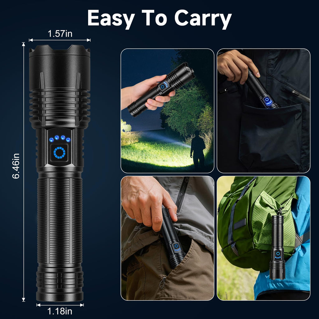 Kungf Flashlight Rechargeable 4 Pack, LED Flashlights High Lumens, 99,000 Lumen Super Bright FlashLights, 5 Modes Adjustable Powerful Handheld Flash Light for Home, Outdoor, Waterproof