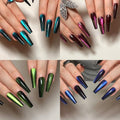 KKUUOO 4 Pack Long Coffin Gradient & Glitter Nails, Full Cover Glossy Acrylic False Nails, Stick On, 96pcs 12 Sizes-4 Styles