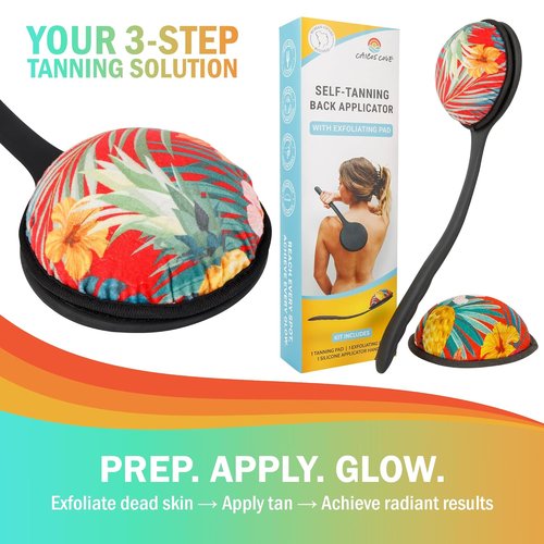 Skiennix Self Tanning Lotion Applicator - 17" Ergonomic Silicone Handle for Easy Back Application | Includes Exfoliating Pad