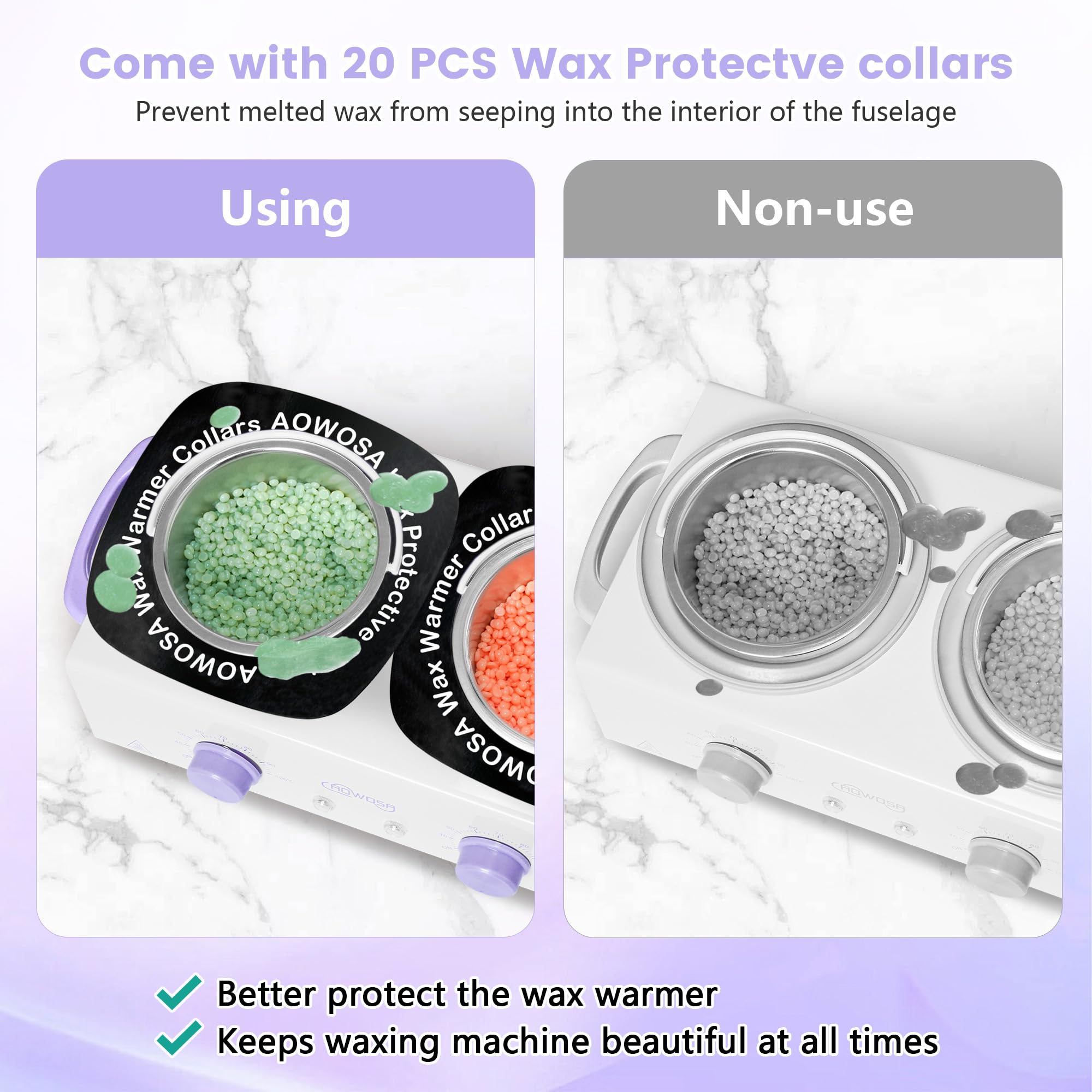 Professional Waxing Kit Wax Warmer Double Pot Wax Heater Machine for Hair Removal, Large Waxing Pot for Spa Salon Beauty Esthetician Home, with Non-Stick Easy Clean Pot, 50 Sticks & 20 Collar, White