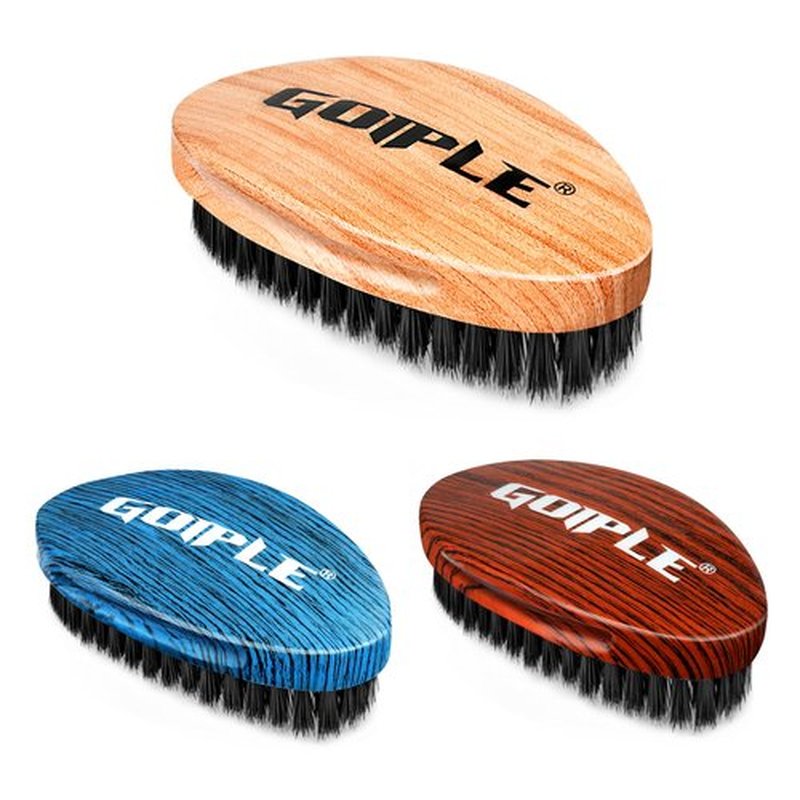 360 Curved Wave Brush For Men & Beard - Soft Hard Palm Wave Hair Brushes Wave Styler Great for Wolfing - Made with Beech Mix Nature Boar Bristle Brush for Barbers & Daily Use Black Hair (Coffee)