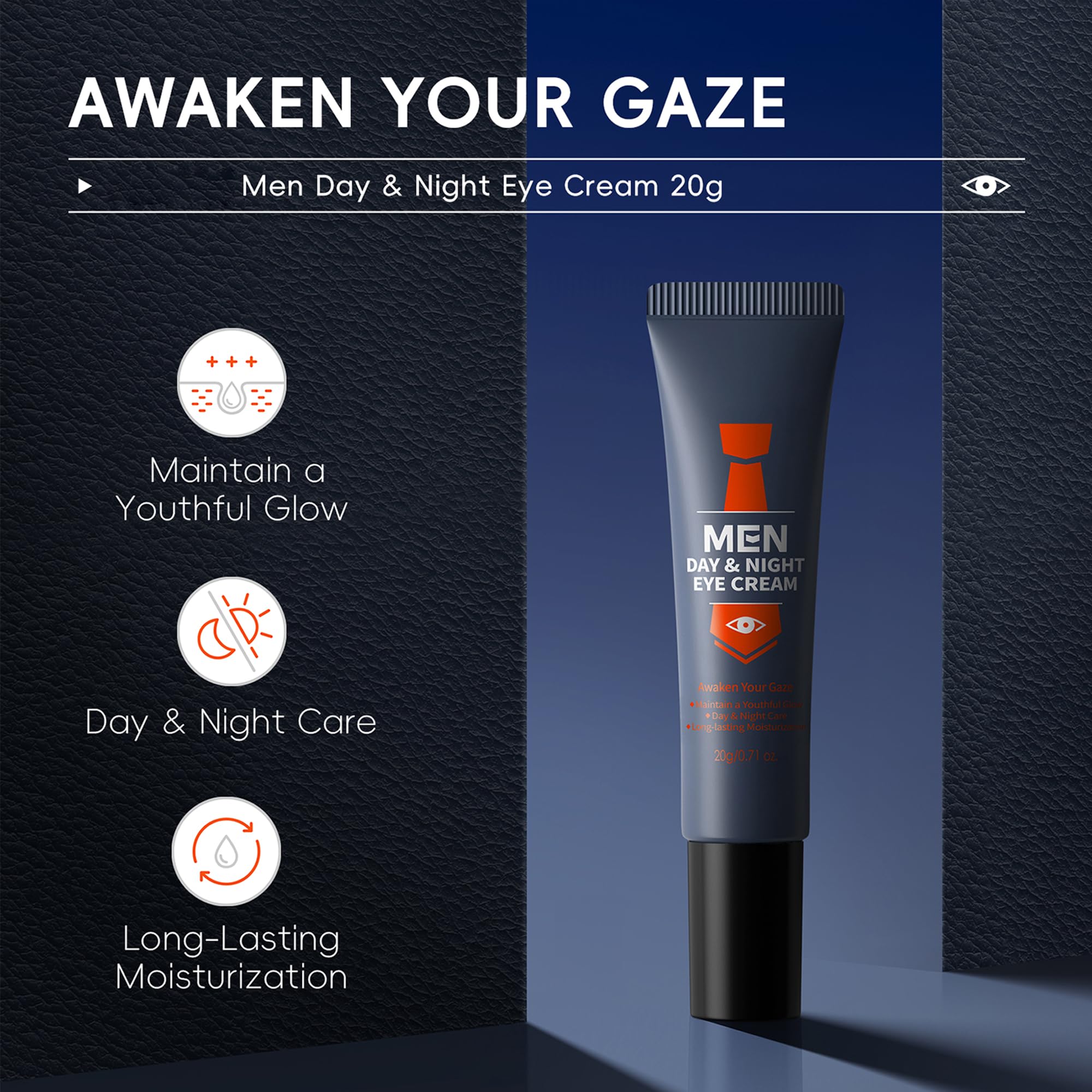 MIESCHER Men Day & Night Eye Cream, Men's Under Eye Cream For Puffy Eyes & Dark Circles Treatment, Firming, Soften Fine Lines, Day & Night Care Long-Lasting Moisturizing Eye Cream for Men, 0.71oz.