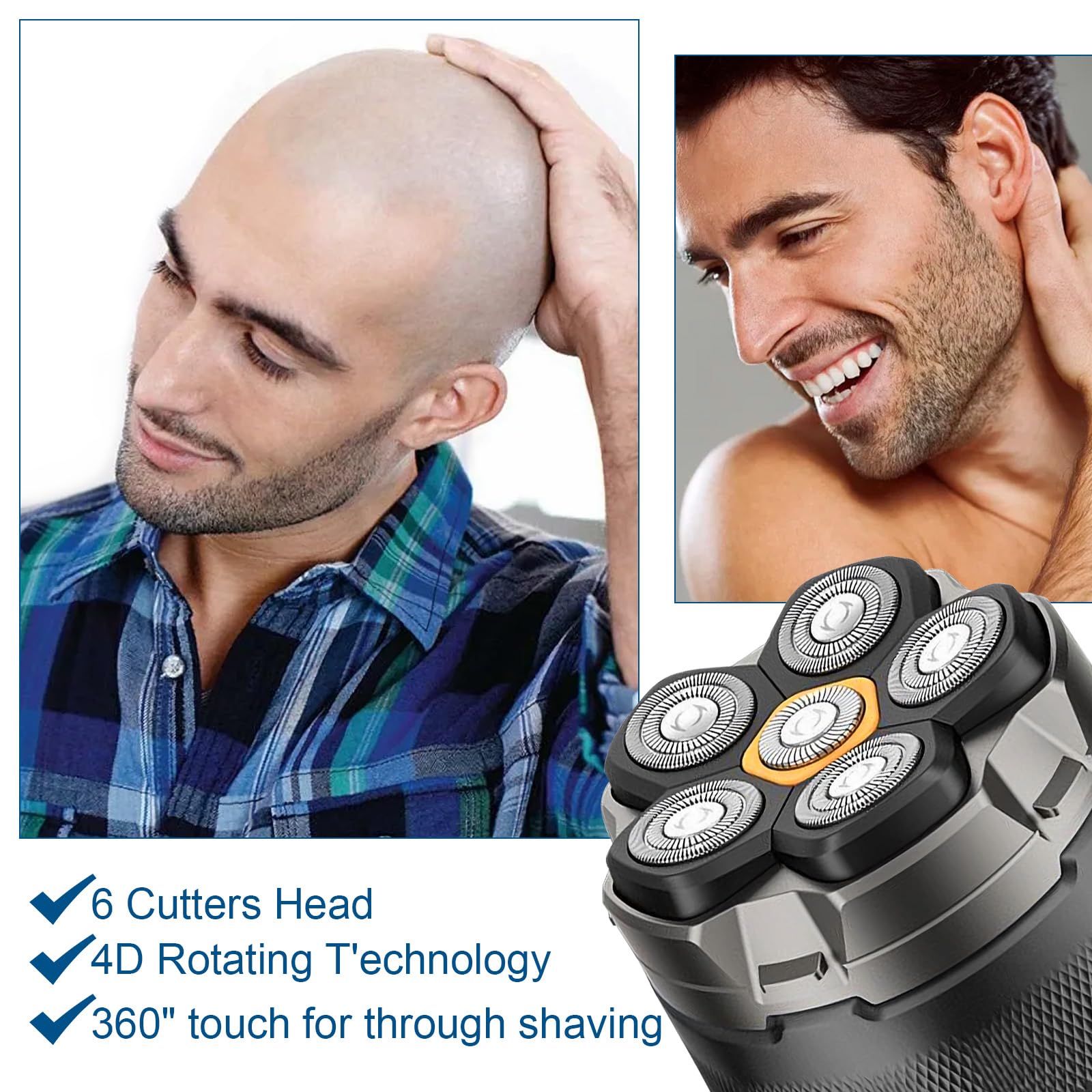 2 pcs 6 Blade Head Shaver Replacement Heads Compatible with Wyklaus Redbreak Detona DOAO Head Shaver