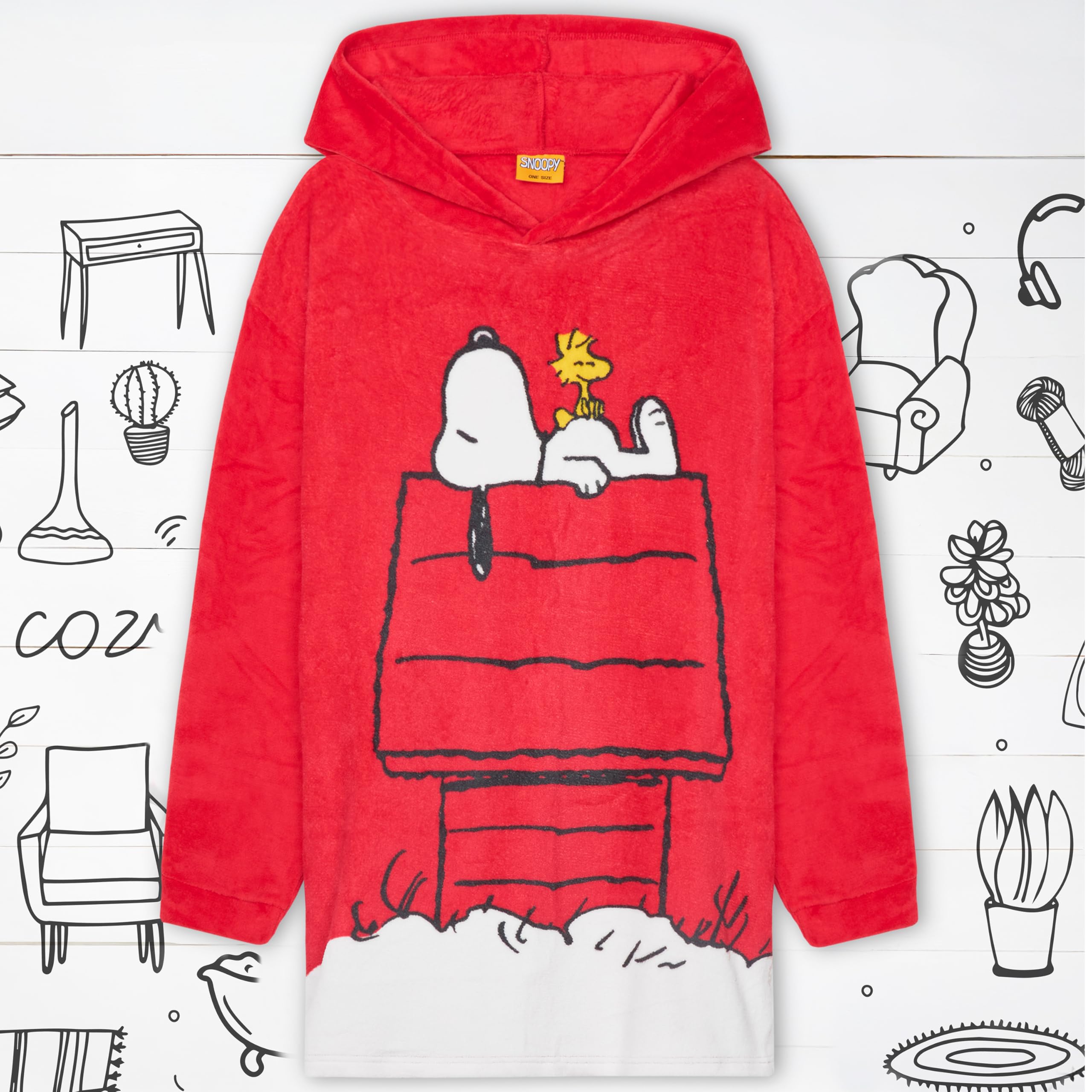 Peanuts Snoopy Hoodie Blanket Women Teens Oversized Fleece Poncho Wearable Blanket Sweatshirt Loungewear Gifts for Women