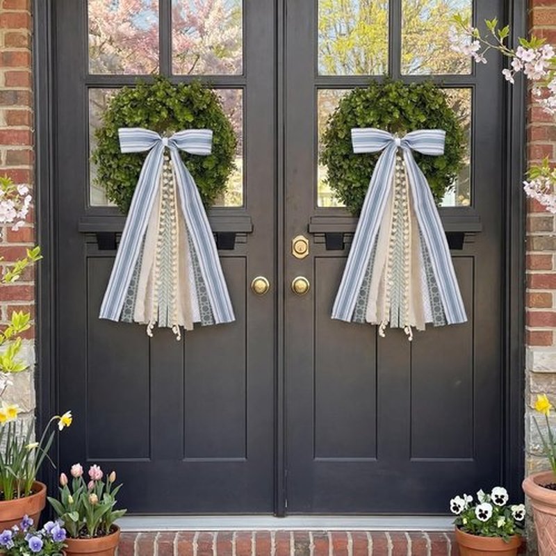 Suncalla Ribbon Bow Bundle - 2 Pcs Grayish Blue & Ivory for Large Wreaths | Indoor/Outdoor Decor