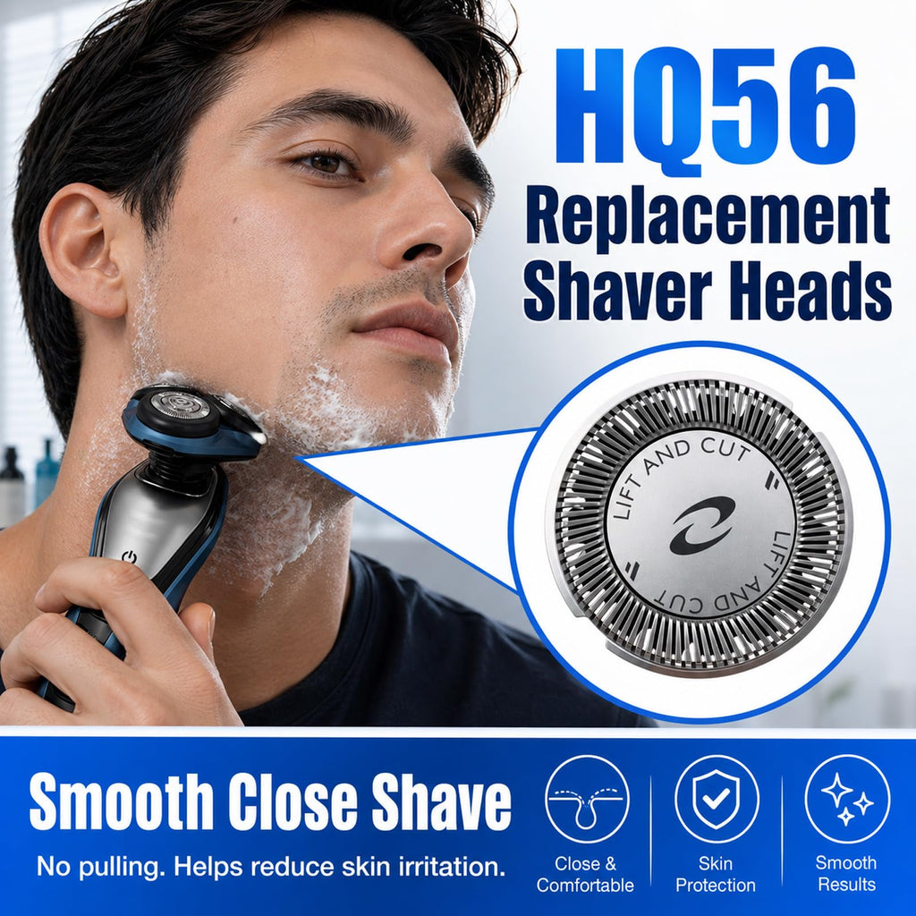 Poweka 6pcs HQ56 Replacement Shaver Heads for HQ3 HQ4 HQ55 HQ56 HQ6,Razor Shaving Heads Blade Compatible with Philipss Norelcos HQ300 HQ442 HQ916 HS190 HQ6990 Electric Shavers