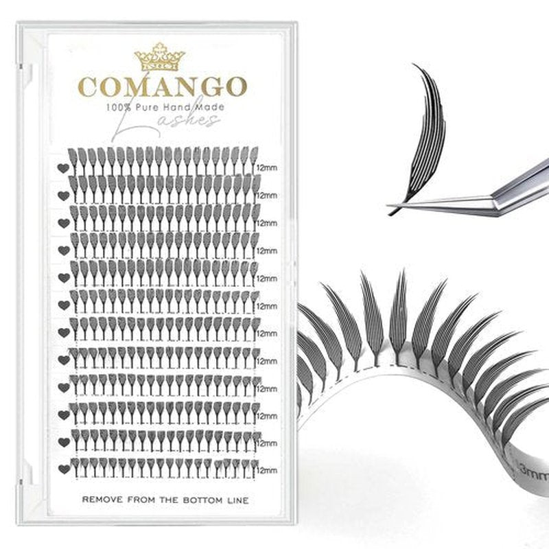 CoMango Premade Spire Lashes Anime Lash Fans C/D Curl Manga Chunk Natural Wispy Lash Extension Feather Shape Comic Lashes 0.07mm lndividual Lashes (Black Spire, 0.07-D-12mm)