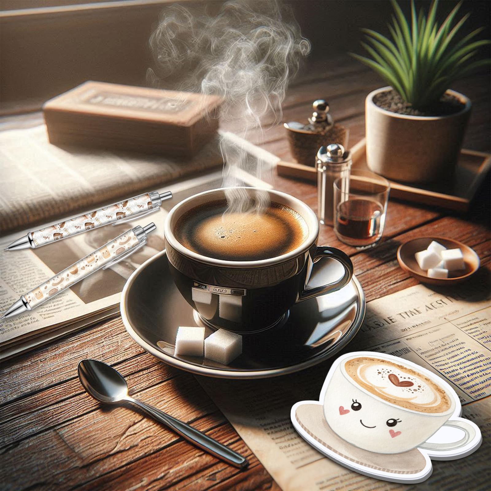 Gilprop 54 Pcs Coffee Theme Gifts 6 Pads Sticky Notes Memo Note 12 Cute Ballpoint Pens 36 Coffee Cup Shaped Paper Clips Bookmarks for Office Supplies Party Favor Coworker Employee Staff Team Gifts
