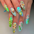 Handcrafted Press On Nails Italian Vacation Style Duck & Garden Pond 100% Handmade Realistic Artistic Fake Nails With Adhesive Glue Tabs And Tool Gifts For Women (Hand-Painted Duck,Medium M)