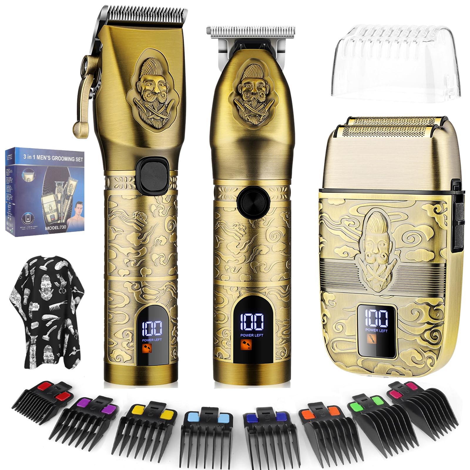 Suttik Professional Hair Clippers Trimmer Shaver Set for Men, Electric Razor Foil Shavers Combo Set of 3, Barber Kit Hair Cutting Kit, Gift for Men