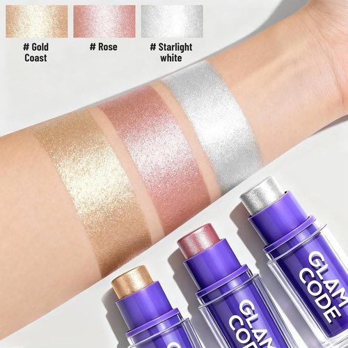 Glam Code Highlighter Stick - Creamy, Long-Lasting Natural Shimmer Glow | 2 Pack - Starlight White & Gold Coast
