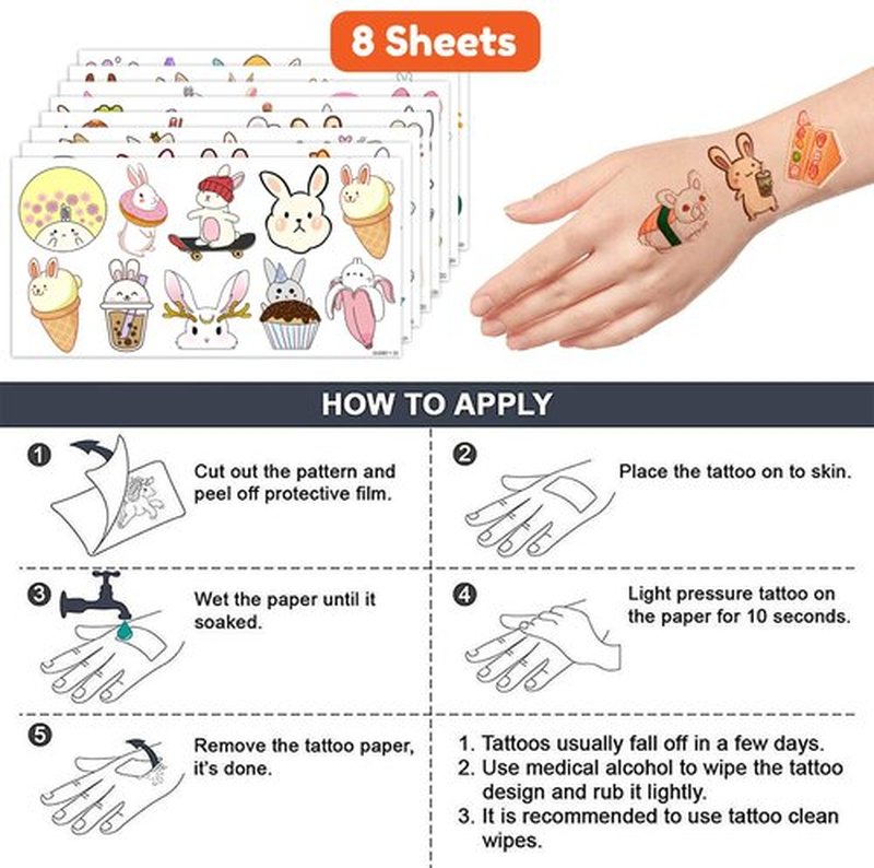 Bunny Temporary Tattoos 8 Sheets 85PCS Rabbit Bunny Party Decorations Favors Supplies Easter Bunny Theme Birthday Cute Tattoo Stickers Christmas Gifts for Boys Girls Kids Class School Prizes Carnival