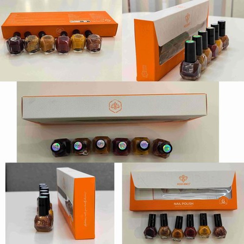 modelones Fall Nail Polish Set, 6 Colors Orange Yellow Red Brown Gold Glitter Quick Dry Remover Manicure Nail Kit Art Manicure DIY Home Salon Gift for Women