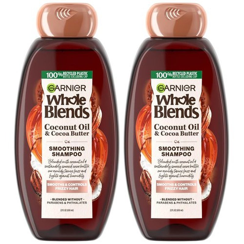 Garnier Whole Blends Coconut Oil & Cocoa Butter Smoothing Shampoo - Frizz Control, 22 Fl Oz, 2 Count