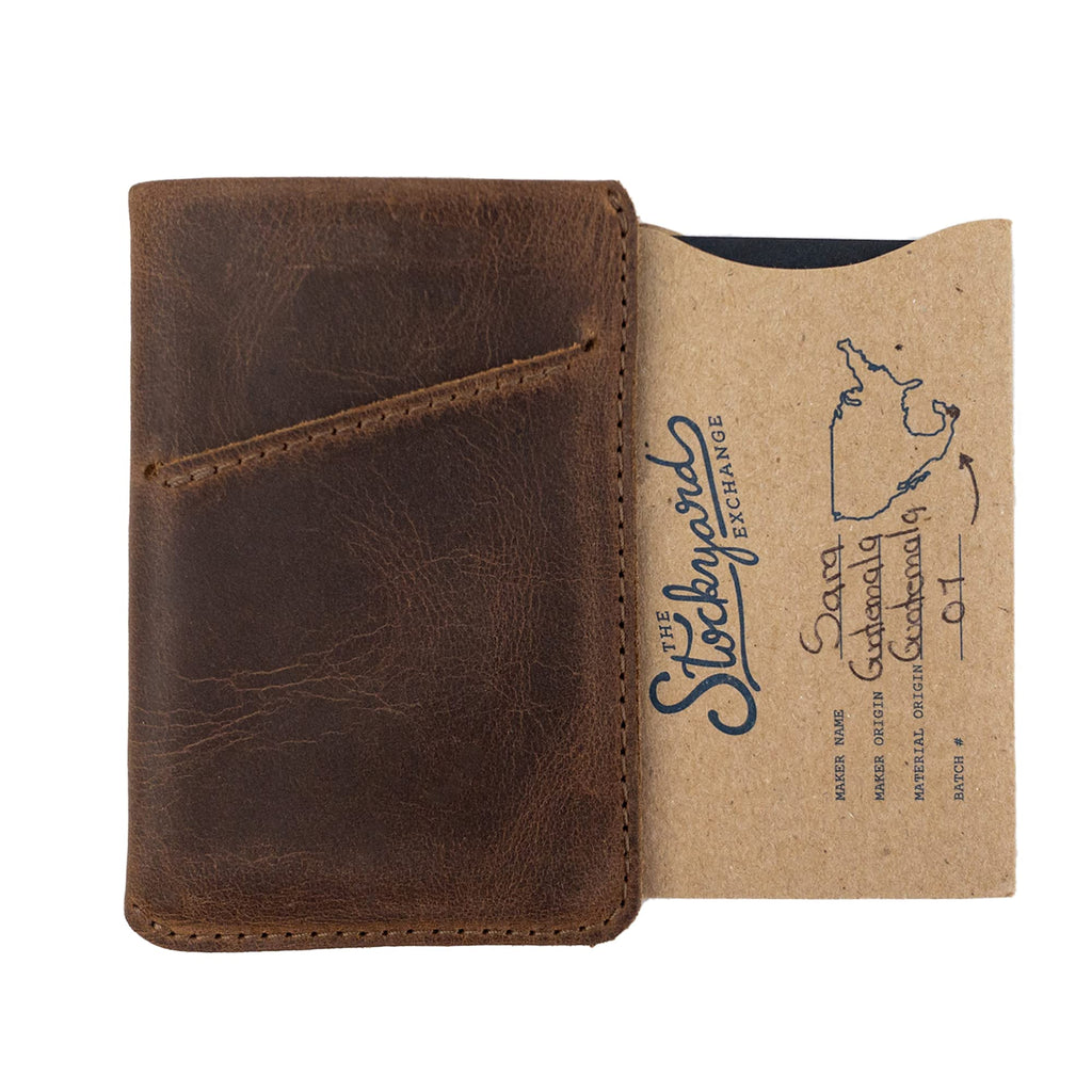 Hide & Drink Vertical Card Sleeve, Holds Cards & Folded Bills, Full Grain Leather, Handmade, Bourbon Brown