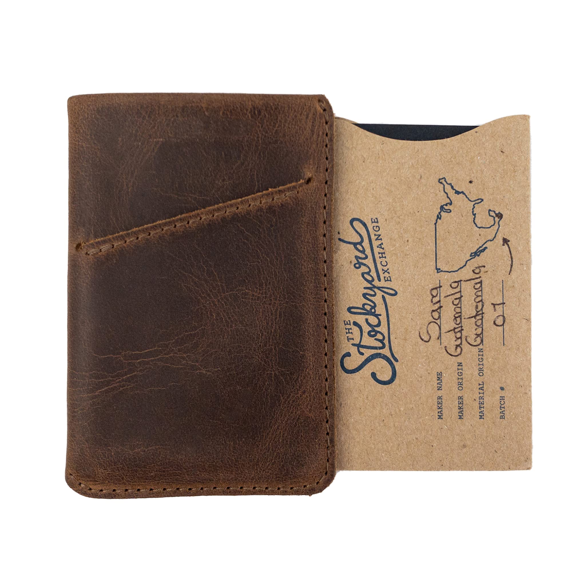 Hide & Drink Vertical Card Sleeve, Holds Cards & Folded Bills, Full Grain Leather, Handmade, Bourbon Brown
