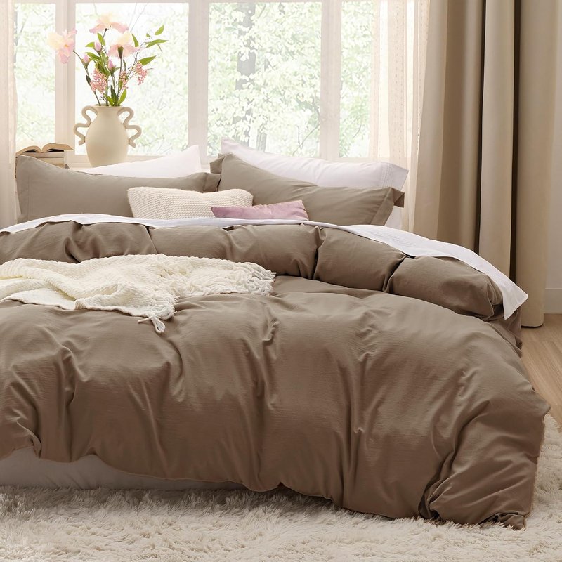 Bedsure Coffee Duvet Cover - Soft Cotton-Like Polyester Bedding Set | Full Size 80x90 Inches, 3 Pieces with Zipper Closure & 2 Pillow Shams