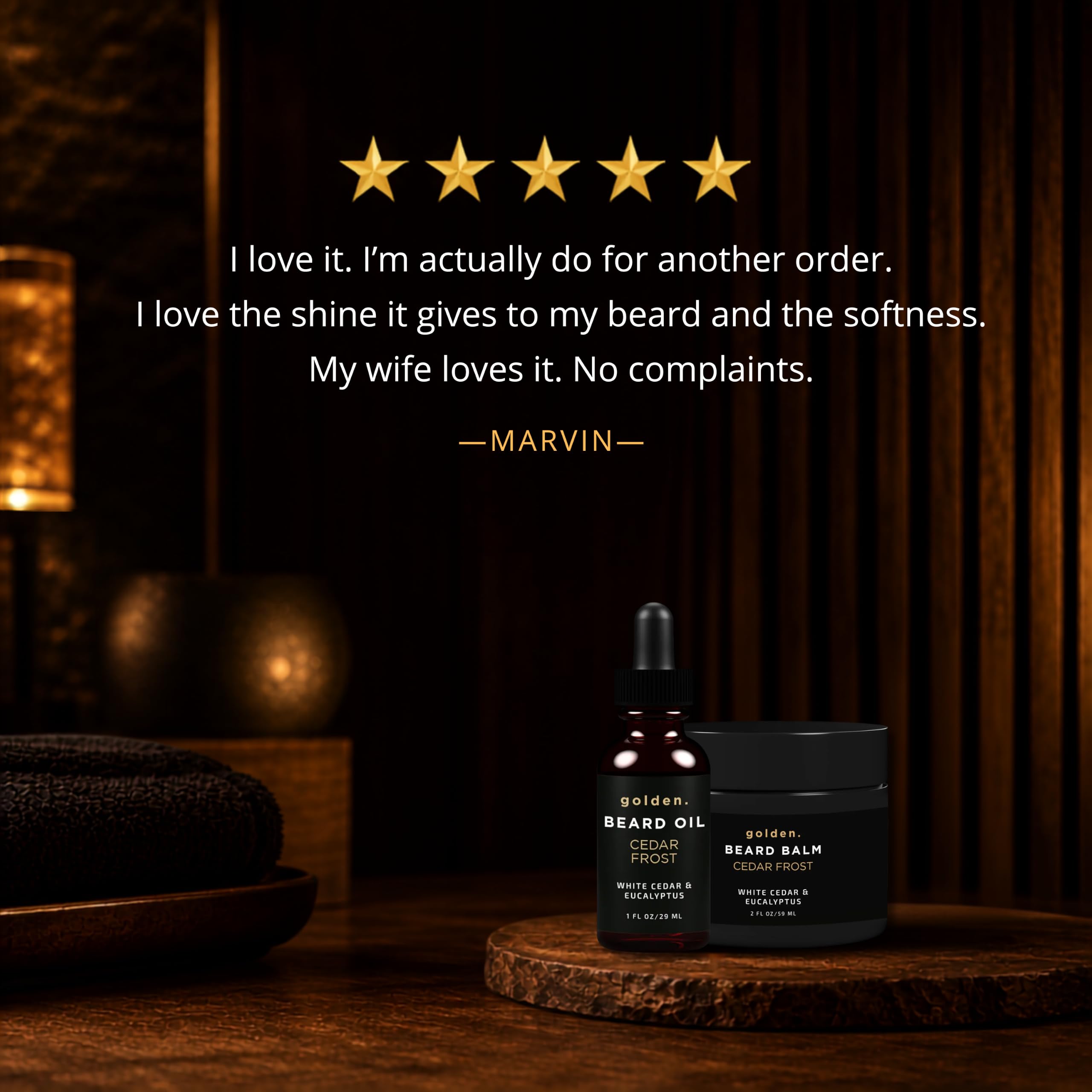 Golden Grooming Beard Bundle for Black Men - Natural Growth Kit with 2oz Balm & 1oz Oil - Shea Butter Conditioner - Cedar Frost (Regular)