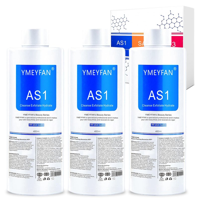 YMEYFAN AS1 Solution for Hydrate Facial Machine (English Ver.), AS1 SA2 AO3 Aqua Peeling Solution for Hydrogen Oxygen Facial Machine, Nourishing Exfoliate Serums for Face Skin Care(400ml x 3Bottles)