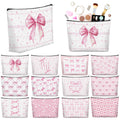 Reginary 12 Pcs Pink Bow Makeup Bags Coquette Bow Cosmetic Bags with Zippers Coquette Party Favors Pink Aesthetic Elegant Pouch Bulk Gifts for Women Mother's Day Birthday Supplies Travel Accessory