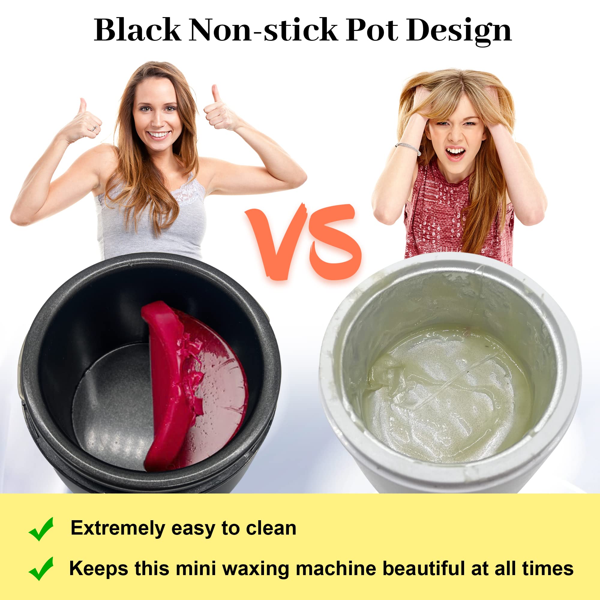 Mini Wax Pot Warmer for Hair Removal, Professional Portable Digital Wax Heater Machine for Facial Body SPA Salon, with 200ml Non-stick Pot, ℃/℉ Switchable Display, 100 Brow Sticks