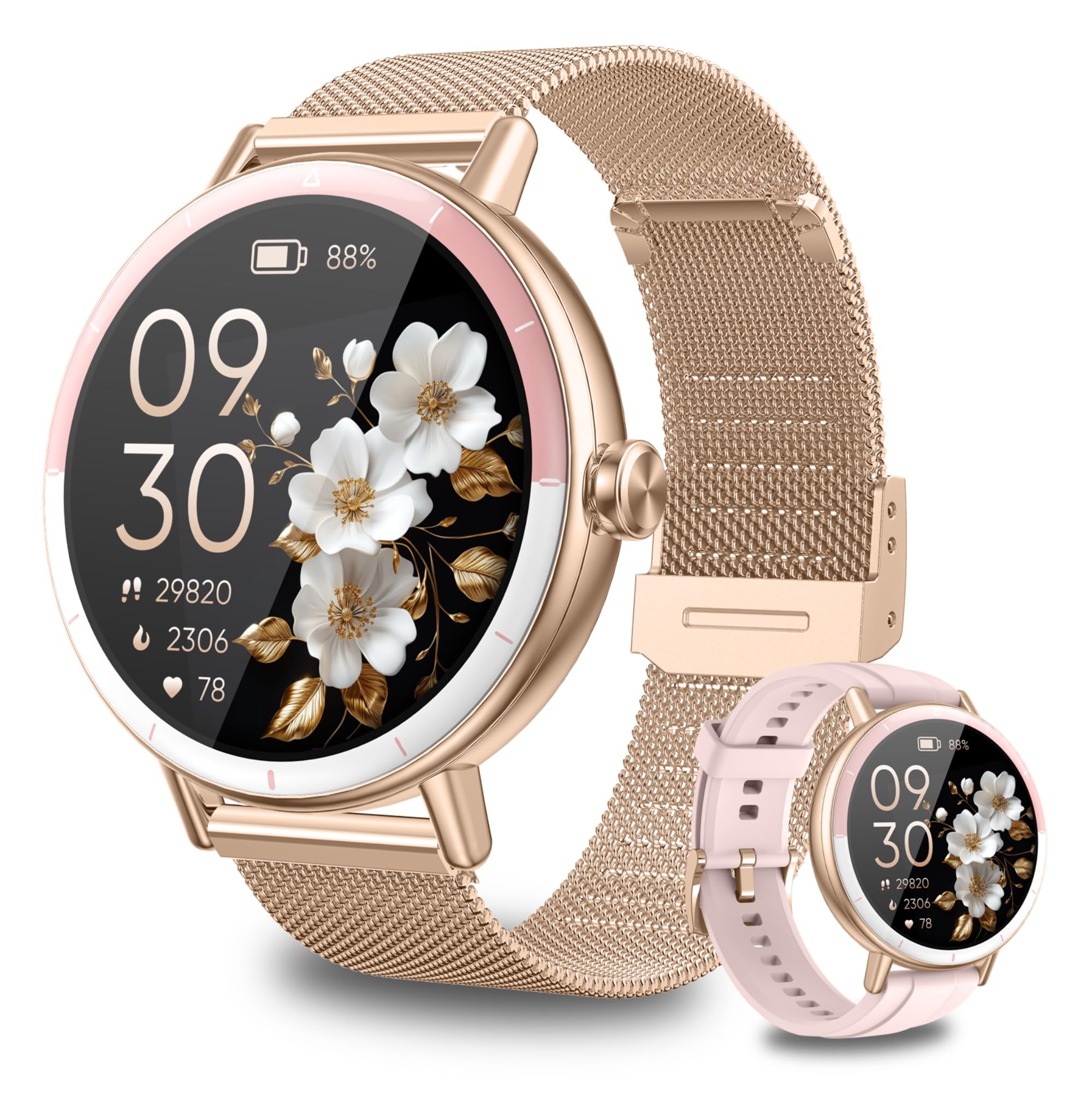 KEEPONFIT Smart Watches for Women Android/iPhone, IP68 Waterproof Fitness Tracker with Bluetooth Calls(Answer&Make), Activity Pedometer/Heart Rate/SpO2 Monitor/100+ Sports Model