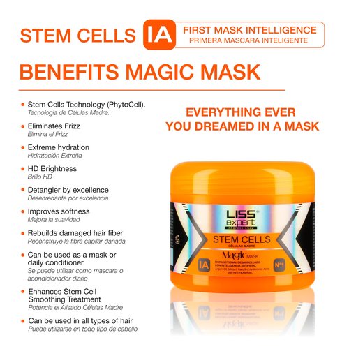 Liss Expert Stem Cells Smoothing Treatment 8.45 oz (ONE shoulder length app) and Magic AI Mask, 8.45 oz Set Hyaluronic Acid, Collagen, Argan Oil, Keratin and Stem Cells for after care SET (1, 8.45)