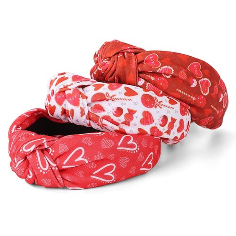 IDDFEVE 3Pcs Valentines Day Headbands for Women, Heart Love Holiday Knotted Hair Hoops, Festive Gift Hair Accessory (Red)