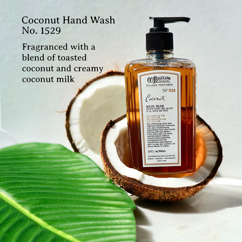 C.O. Bigelow Hand Wash, Coconut, No. 1529 - Village Perfumer Moisturizing Hand Wash for Bathroom & Kitchen with Aloe Vera, 10 fl oz, Pack of 2
