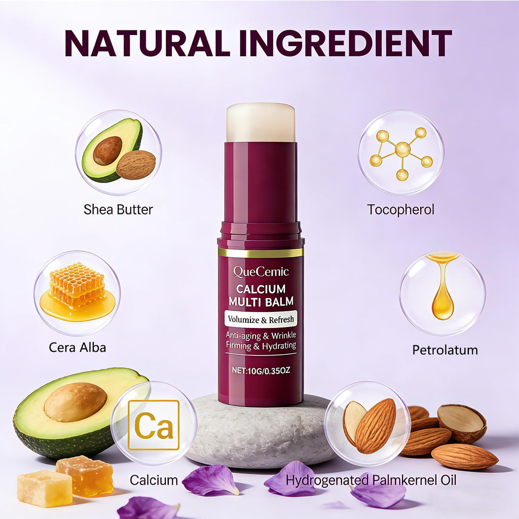QueCemic Calcium Multi Balm Stick, Calcium Volume Multi Balm, Collagen Hydrating Stick, Anti-aging, Nourishing, Moisturing All In One Skin Care Stick for Face, Eyes & Neck, For All Skin Types, 10g