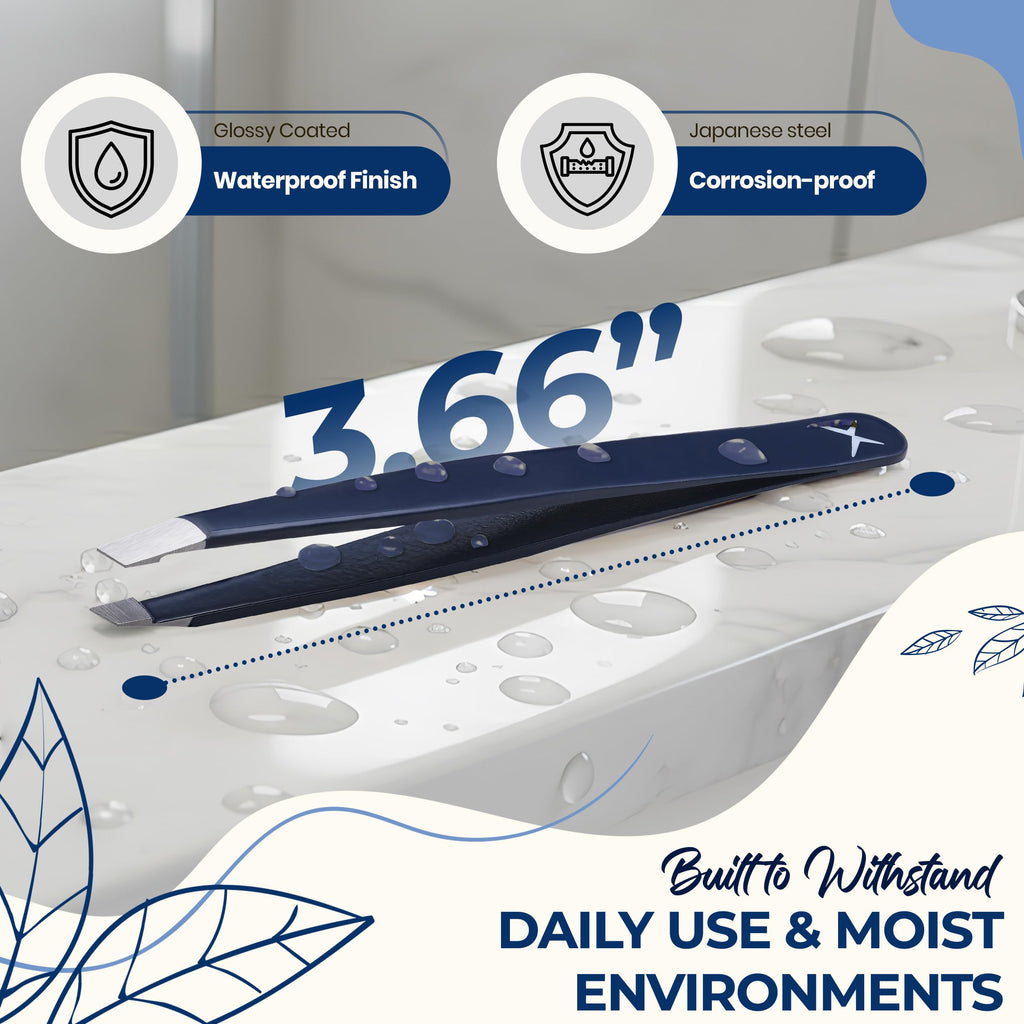 Professional Slant Tip Eyebrow Tweezers for Women & Men – Precision Hair Removal Tool – Stainless Steel Tweezers for Eyebrow Shaping, Facial Hair, Ingrown Hair & Splinter Removal (Midnight Indigo)