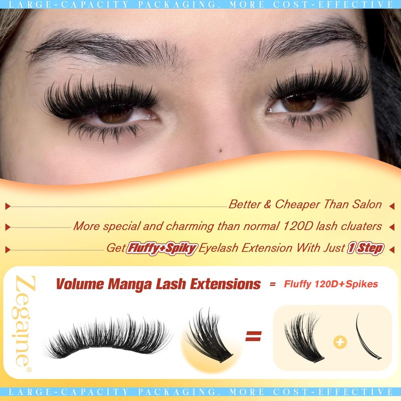 Wispy Lash Clusters With Spikes Volume Eyelash Clusters 300Pcs D-Curly Cluster Eyelash Extensions 12-20MM Long 120D Fluffier Individual Lashes Spikes Lash Clusters Pestañas Pelo a Pelo by Zegaine