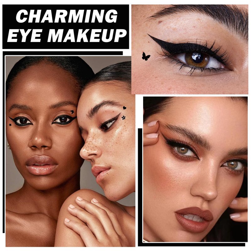 XINGXYUEL 5PCS Liquid Winged Eyeliner Stamp Pen Set - Double-headed Black Eye Liner Pencil - Long-lasting Waterproof Stamp Eyeliner Set for Eye Makeup - Star, Heart, Flower, Butterfly, Triangle