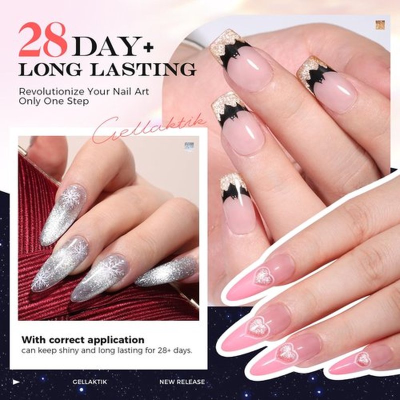 GELLAKTIK 5-in-1 Cat Eye Gel Polish 15ml No Base/Top Coat Needed All-in-One Formula, Beginner-Friendly Magnetic Nail Polish with Magnet Stick, Fast Curing for Home DIY Manicure (Silver)
