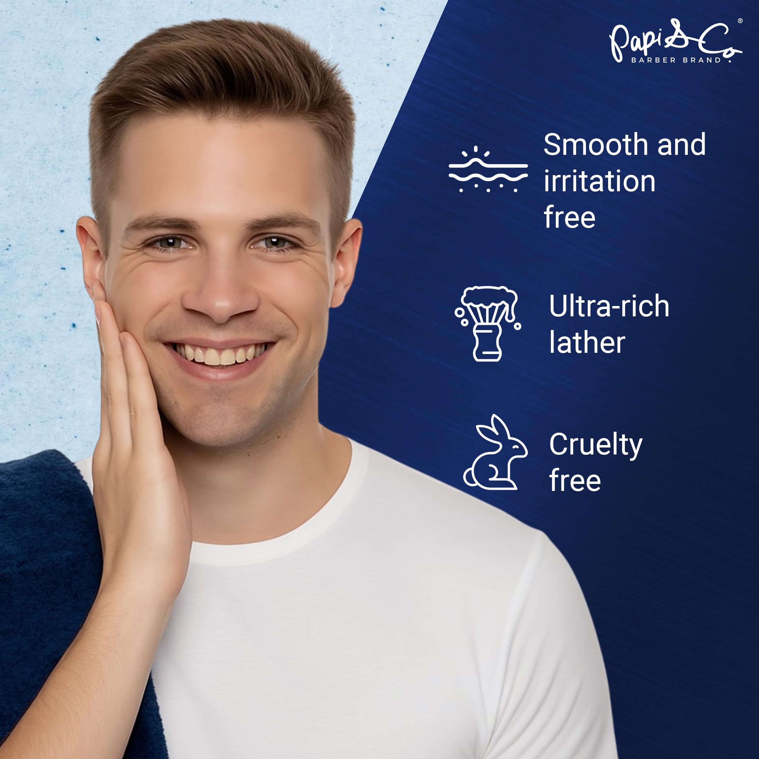 Papi & Co. Head & Beard Soft Shaving Solid Foam – Lightly Scented Shaving Foam – Travel Size, No Mess, Easy to Use – Smooth, Comfortable Shave – Classic Grooming Essential for a Clean, Fresh Look, 7oz