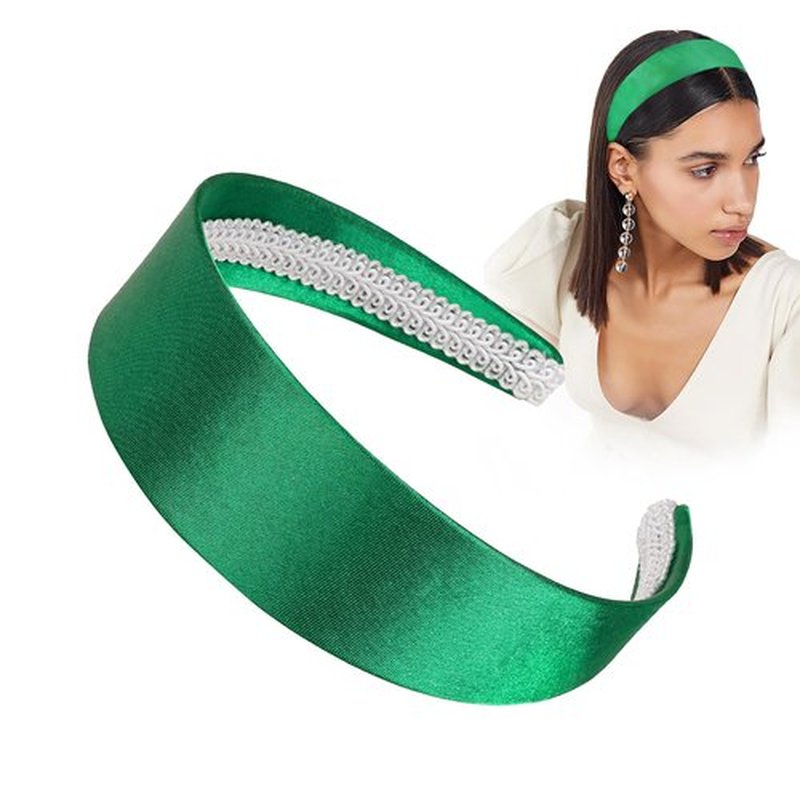 Ivyu Green Headbands for Women 70s Wide Headband Girls Halloween Satin Headbands for Adults 60s Hard Head Bands
