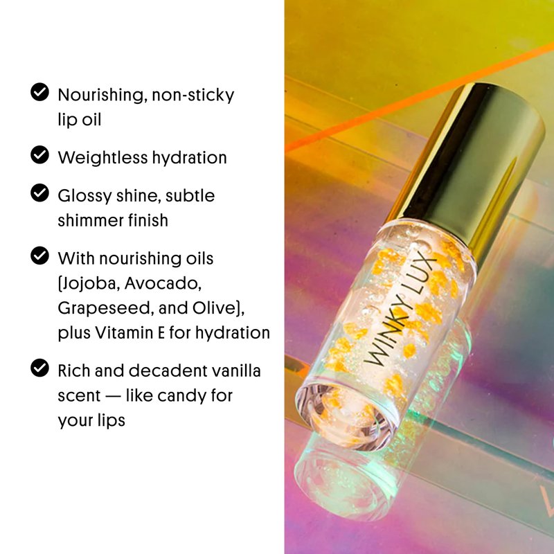 Winky Lux In The Stars Lip Oil - Silky Shine & Hydrating Non Sticky Lip Gloss, Infused with Golden Stars & Nourishing Jojoba Oil, with Soft Vanilla Scent