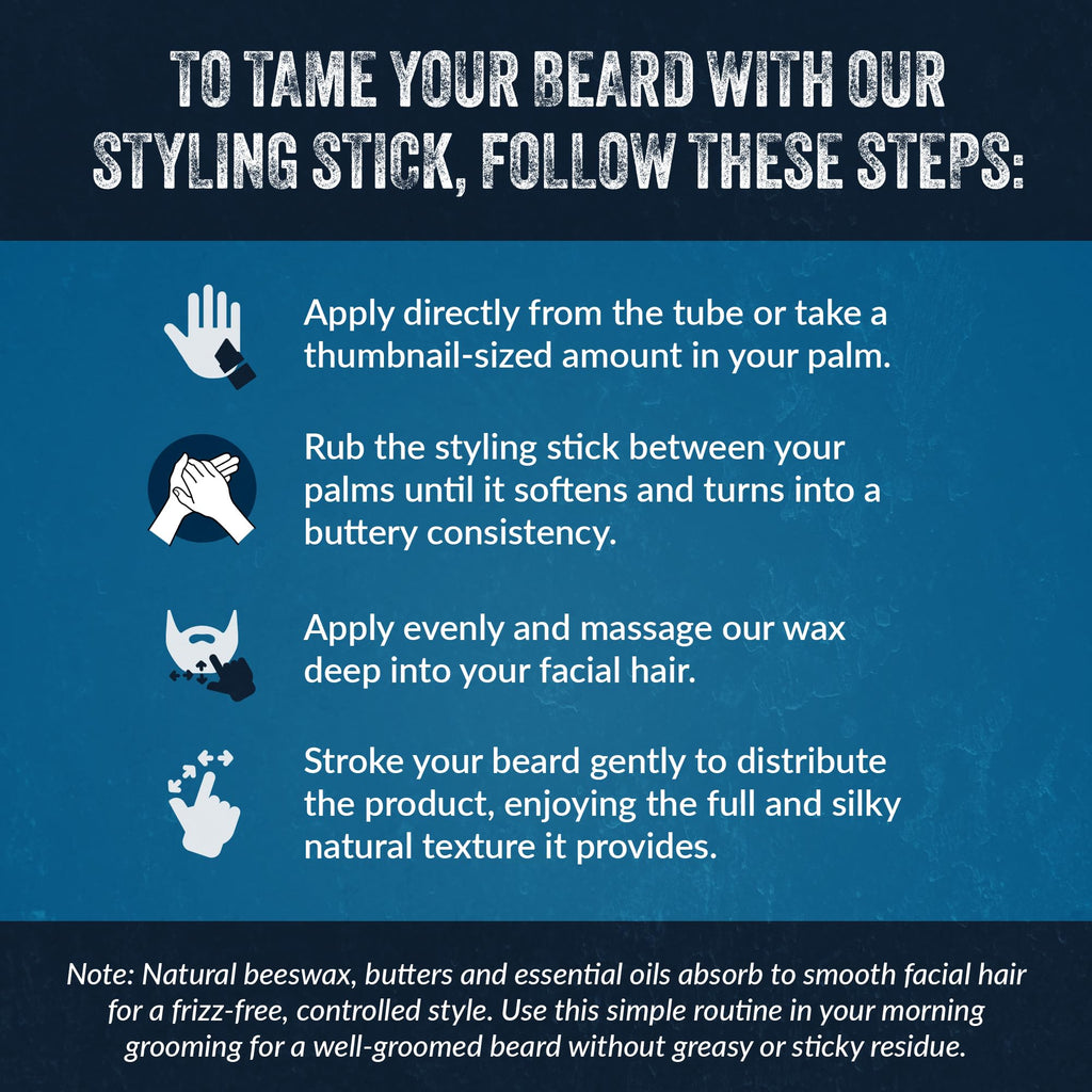 Mountaineer Brand Styling Stick - 100% Natural Beard Conditioner for Men - Hydrate, Tame Wiry Hair - Firm Hold for Easy Styling - Smokey Bourbon Scent 2oz