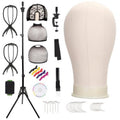 Demides 22'' Canvas Wig Head with 61'' Adjustable Tripod Stand, Mannequin Head Set for Styling, Display – Includes Caps, Elastic Bands, Stand & Tool Kit for Beginners and Professionals